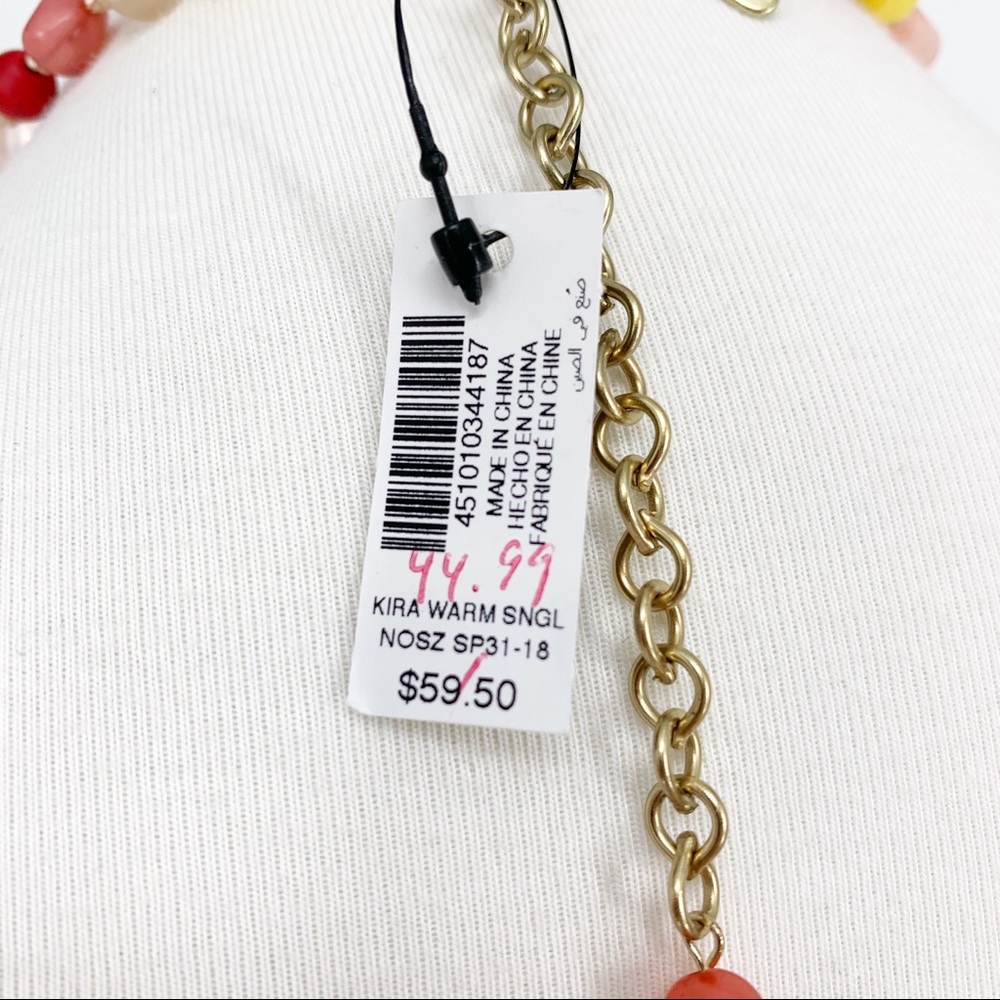 Chico’s Kira Warm Multi Bead Necklace Gold Charm Boho Statement Long Layering - Picture 6 of 7